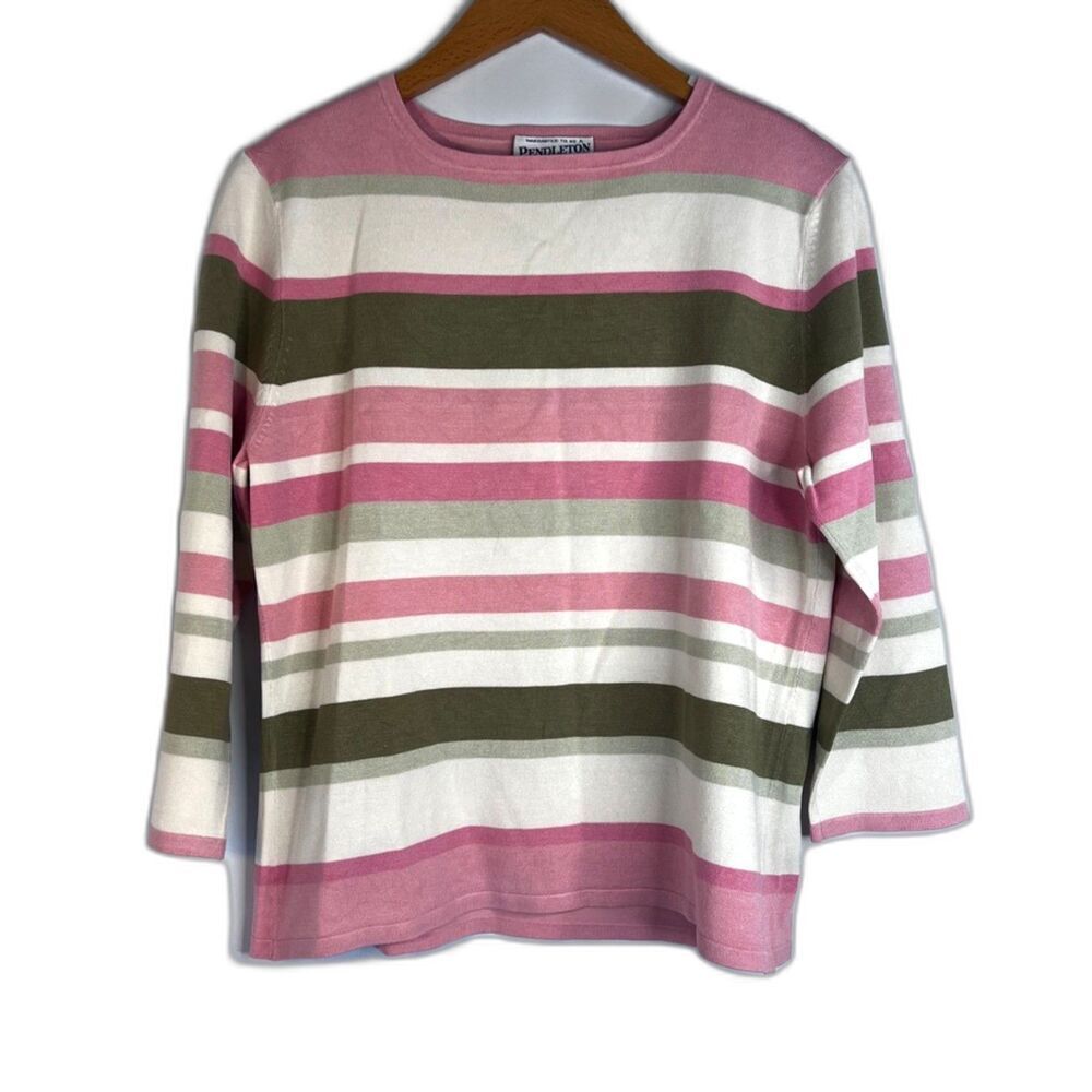 Pendleton Striped Silk Blend Scoop Neck 3/4 Sleeve Sweater Size Medium